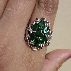 925 Chrome Diopside And White Topaz Ring. FIRM.